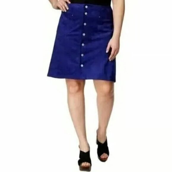 INC International Women's Blue Faux Suede Skirt Snap Front Size 16W Retail $99 - Picture 2 of 5